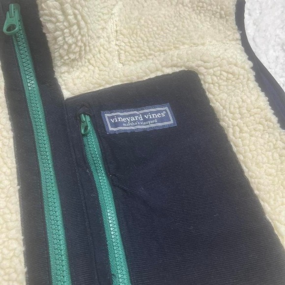 Vineyard vines supershep men cream deep pile fleece lined full zip vest preppy M - Picture 3 of 6